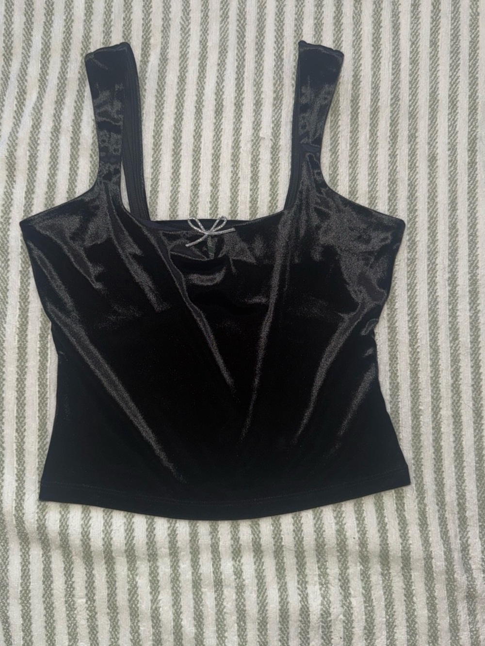 Black Velvet Square-Neck Tank Top with Bow